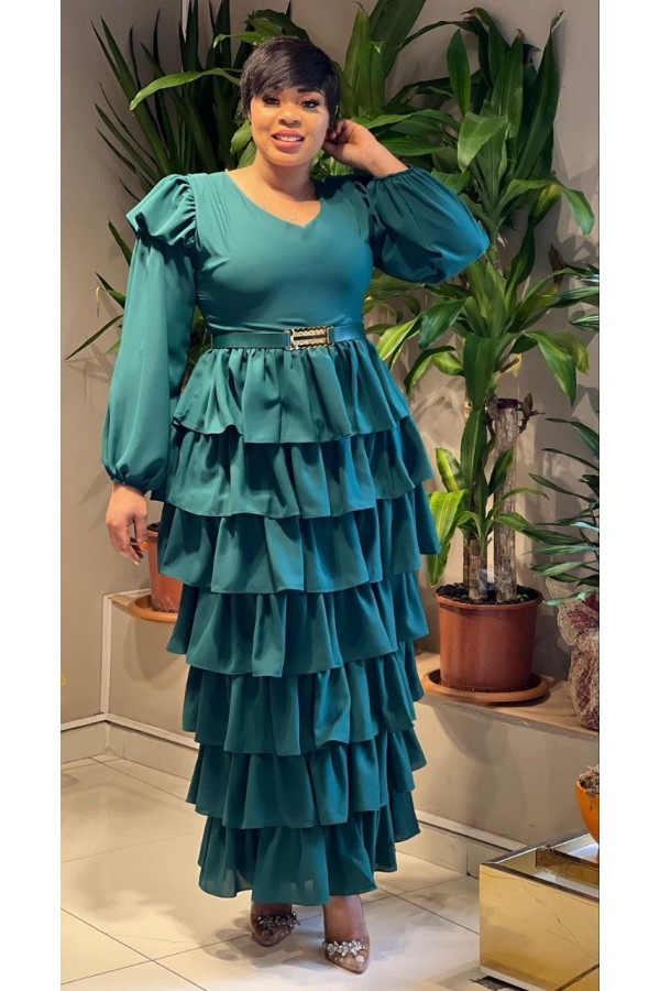 Elegant Frilled Belt Long Dress SW-443